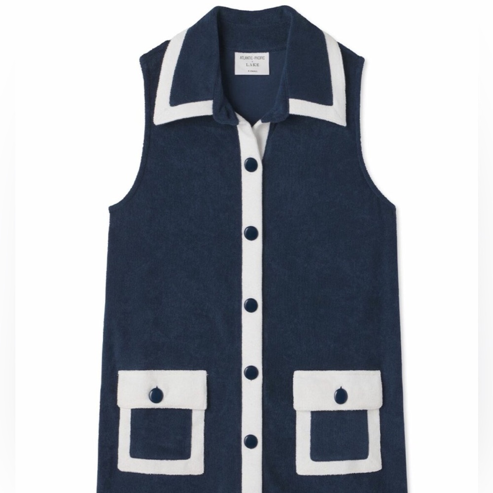 Atlantic Pacific x LAKE Navy and White Terry Dress